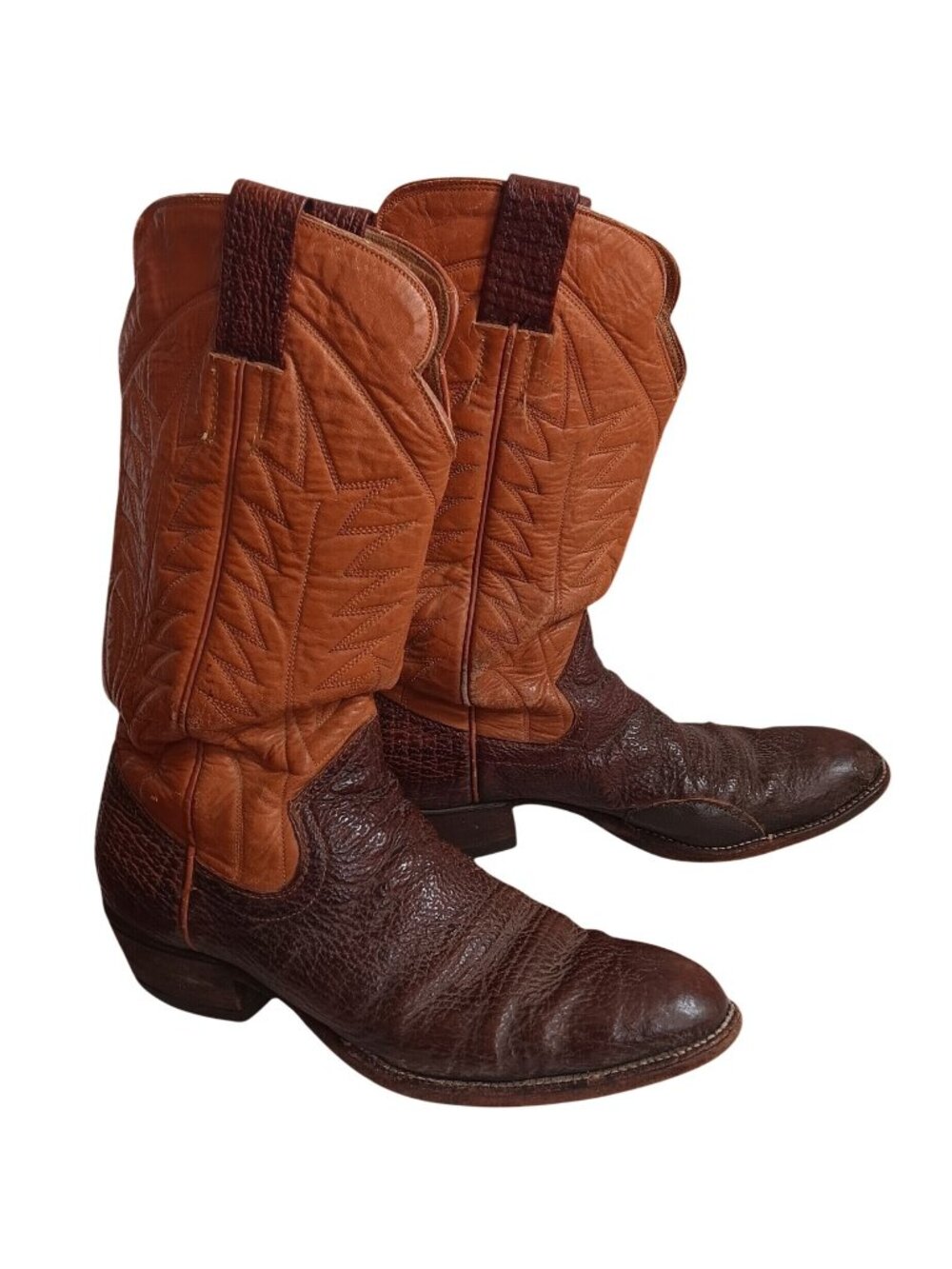 Vintage Brown  Tan Leather Cowboy Boots Mens Size 9.5B Western Style 1970s Beat